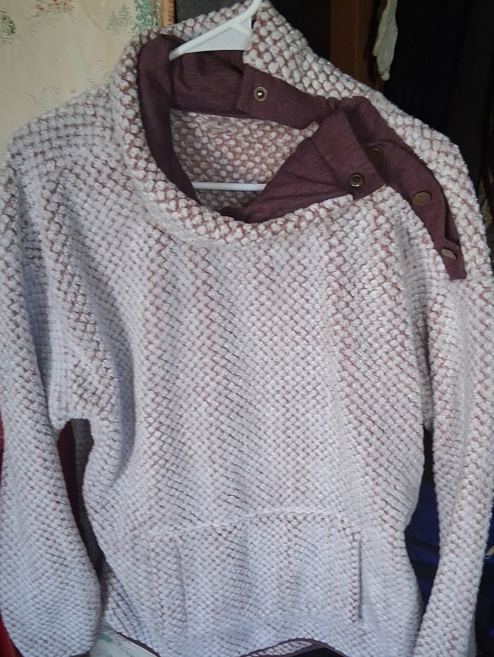 St. John's Bay Light Pink Knit Cowl Sweater with Mauve Button Detail And Pockets